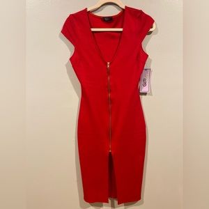 MEDIUM Red Lac Bleu Bodycon Front Zipper  Dress